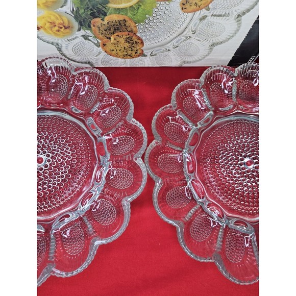 Deviled Egg Relish Platter Set Round Serving Tray 11" Hobnail VTG Indiana Glass - Picture 5 of 15